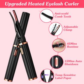 2 In 1 Clip Comb Heated Eyelash Curler Electric Mini Lash Curler Natural Eye Lash Makeup Tool with 3 Temp Settings 15Mins Shutdown
