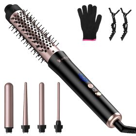 5 in 1 Curling Wand Hair Curling Iron Brush Hair Thermal Brush Curler with 4 Heating Levels 360° Rotatable Cable 5 Interchangeable Barrels 2 Clips Lea