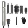 6 In 1 Hot Air Styler Volumizer Straightener Curler Dryer Automatic Wrap Styler Hair Dryer Brush Set with 3 Temp Settings ALCI Plug Glove Cable Zip Ti