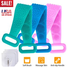 Silicone Back Scrubber Belt For Shower Exfoliating Foaming Body Wash Strap Brush Bristles Massage Dots W/ Adhesive Hook (Option: Purple)
