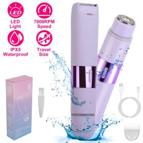 2 In 1 Bikini Trimmer for Women Dual Head Cordless Body Shaver IPX5 Waterproof Rechargeable Pubic Hair Razor Wet And Dry Use for Bikini Underarm Leg A (Option: Purple)