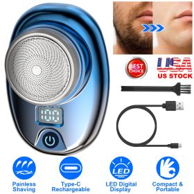 Portable Electric Shaver with LED Digital Display Type-C Rechargeable Electric Razor for Men Electric Beard Trimmer for Home Office Travel Car (Option: Blue)