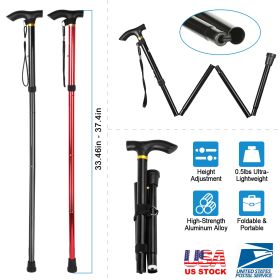 Walking Cane Aluminum Alloy Walking Stick Adjustable Folding Travel Hiking Stick Anti-Slip (Option: Black)