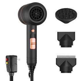 1800W Hair Dryer Portable Compact Hair Blow Dryer with Cool/Warm/Hot Wind with Diffuser Concentrator/Comb Nozzle ALCI Plug Overheat Protection for Wom (Option: Black)