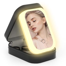 Portable Travel Makeup Bag With LED Mirror Rechargeable Beauty Mirror With 3 Color Light Dimmable Brightness Waterproof Cosmetic Bag With 4 Compartmen (Option: Black)