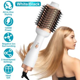4 In 1 Hair Dryer Brush Curling Brush Hair Styler Volumizer Straightener Negative Ion Anti-frizz Hot-Air Hair Brush for All Hair Types Black White (Option: White)