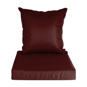 Outdoor Seat Cushion Set Waterproof Patio Furniture Cushion and Back Pillow Fade Resistant Deep Seat Set Chair Pad with Removable Cover for Chair Sofa (Option: JujubeRed)