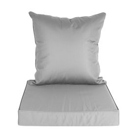 Outdoor Seat Cushion Set Waterproof Patio Furniture Cushion and Back Pillow Fade Resistant Deep Seat Set Chair Pad with Removable Cover for Chair Sofa (Option: SilverGrey)