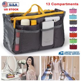 Women Lady Travel Insert Handbag Organiser Makeup Bags Toiletry Purse Liner w/Hand Strap (Option: Blue)