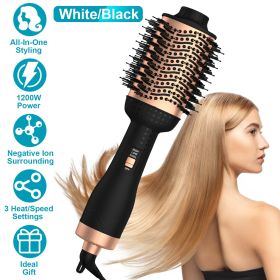 4 In 1 Hair Dryer Brush Curling Brush Hair Styler Volumizer Straightener Negative Ion Anti-frizz Hot-Air Hair Brush for All Hair Types Black White (Option: Black)