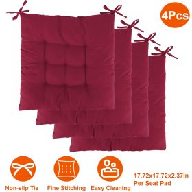 4Pcs Chair Cushion Pads Pillow 17.72x17.72x2.37in Soft Tie On Square Sitting Mats For Home Office Car Sitting Travel (Option: Pro_WineRed)