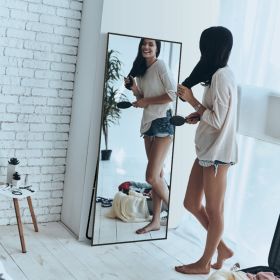 Full Length Mirror 63x18.9in Aluminum Alloy Wall Mirror Free Standing Floor Mirror Hanging Leaning Against Wall for Dressing Bedroom Living Room (Option: 50_160CM_Black)