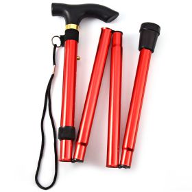 Walking Cane Aluminum Alloy Walking Stick Adjustable Folding Travel Hiking Stick Anti-Slip (Option: Red)