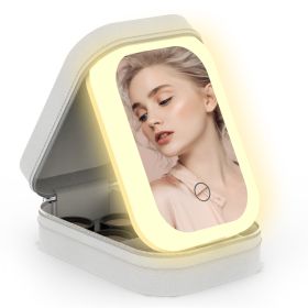 Portable Travel Makeup Bag With LED Mirror Rechargeable Beauty Mirror With 3 Color Light Dimmable Brightness Waterproof Cosmetic Bag With 4 Compartmen (Option: White)
