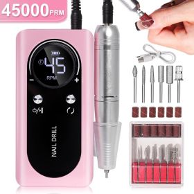 Portable Nail Drill Machine Professional 45000RPM, Rechargeable Electric Nail Drill Machine for Acrylic Nail Gel Polish Removal (Color: PINK)