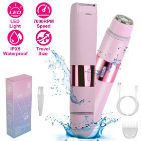 2 In 1 Bikini Trimmer for Women Dual Head Cordless Body Shaver IPX5 Waterproof Rechargeable Pubic Hair Razor Wet And Dry Use for Bikini Underarm Leg A (Option: Pink)