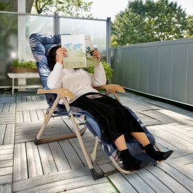 67x22in Chaise Lounger Cushion Recliner Rocking Chair Sofa Mat Deck Chair Cushion (Option: Blue_GreyLeaf)