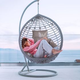 Egg Chair Cushion Hanging Basket Seat Cushion Thicken Soft Egg Swing Chair Pad Hanging Egg Chair Cushion with Headrest (Option: Coffee_BeigeLeaf)