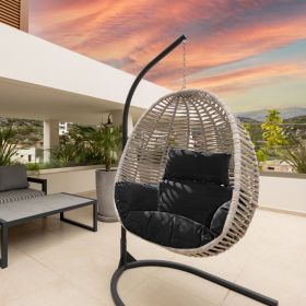 Egg Chair Cushion Hanging Basket Seat Cushion Thicken Soft Egg Swing Chair Pad Hanging Egg Chair Cushion with Headrest (Option: Black)
