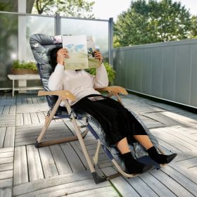 67x22in Chaise Lounger Cushion Recliner Rocking Chair Sofa Mat Deck Chair Cushion (Option: Grey_GreenLeaf)
