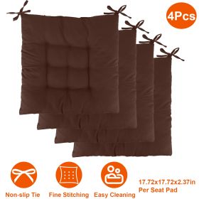 4Pcs Chair Cushion Pads Pillow 17.72x17.72x2.37in Soft Tie On Square Sitting Mats For Home Office Car Sitting Travel (Option: Pro_Brown)